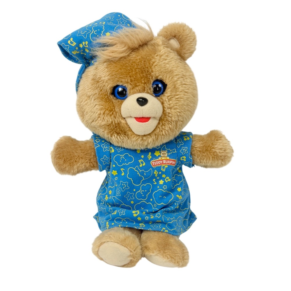 Teddy Ruxpin Plush Toy Unisex 10" Blue Excellent 2018 Nightgown Sleep Cap